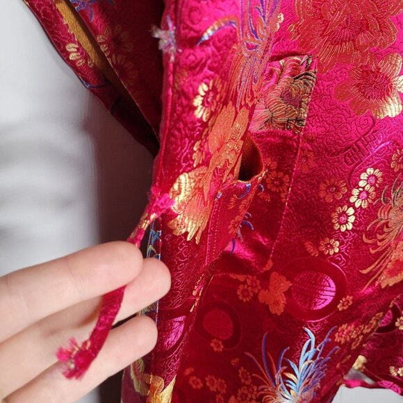Solz Squirrel Vintage Chinese Satin Kimono One Size Pink Embroidered floral - Picture 10 of 14